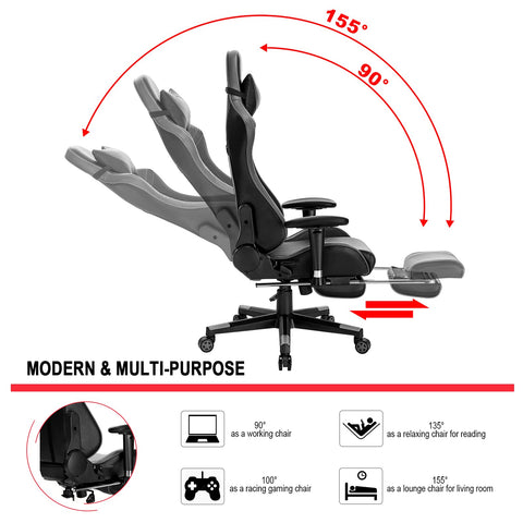 Rootz Gaming Chair - Racing Seat - Bürostuhl - Computer Throne - PC Stool - Executive Swivel - Drehstuhl - Gray - 33.1 x 25.6 x 12.6 inches