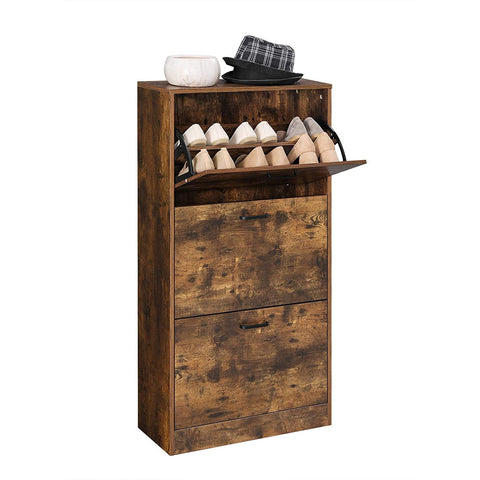 Rootz Shoe Cabinet - Organizer - 3 Hinged Doors - Brown - Processed Wood - 60 x 24 x 120 cm