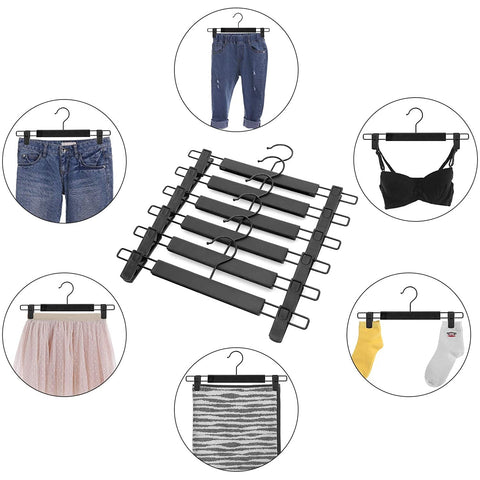 Rootz Trouser Hangers - Set Of 12 - Clips - Plastic - Space Saving - Swivel Hook - Black - 35.5 x 1 x 15 cm