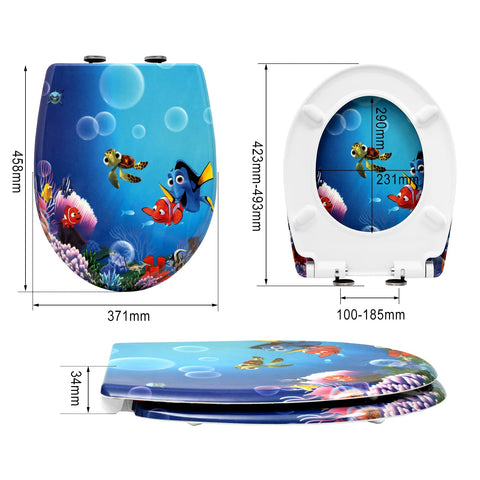 Rootz Toilet Seat - Commode Cover - Lavatory Top - Restroom Seat - Bathroom Accessory - John Lid - Goldfish Cartoon - 19.3x15.6x2.8inches