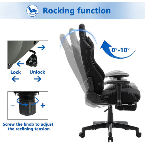 Rootz Gaming Chair - Computer Seat, Office Chair, Racing Seat, Ergonomic Desk Chair, Adjustable Gamer Chair, Reclining PC Chair - Black