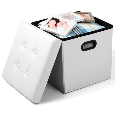 Rootz Sitzhocker - Storage Stool - Seating Chest - Footstool - Organizational Ottoman - Upholstered Bench - Furniture Cube - White - 37.5x37.5x38cm