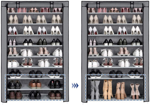 Rootz Shoe Cabinet - Shoe Rack - 10 Levels - 45 Pairs of Shoes - Gray - Plastic - 100 x 28 x 162 cm