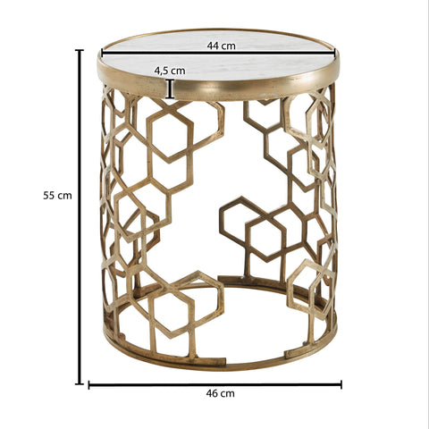 Rootz White Marble Side Table - Gold Metal Design - Round Small Coffee Table - Modern Living Room Table - High Coffee Table - 46x46x55 cm