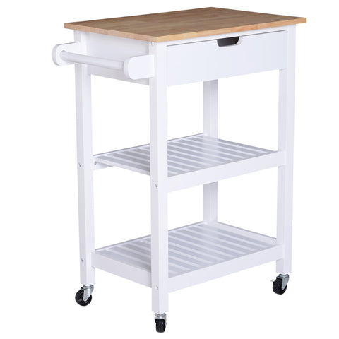 Rootz Kitchen trolley - Serving trolley - Kitchen trolley - Drawer - Shelves - Handle - Wood - 64 x 39 x 84.5 cm - White - Natural Color