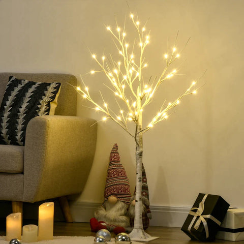 Rootz Artificial Birch Tree - Led Lighting - Warm White - Bright Led Bulbs - Realistic White Bark - Plastic - White - 17L x 17W x 120H cm