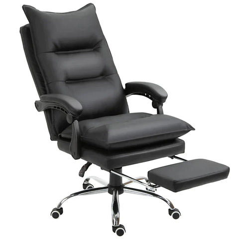 Rootz Office Chair - Desk Chair - Swivel Chair - Footrest - Height-adjustable - Faux Leather - Black - 66 x 72 x 122-130 cm