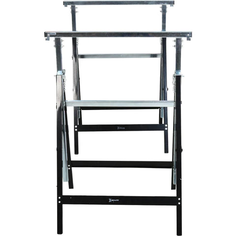 Rootz Sawhorse Work Trestle - Height Adjustable - Load Capacity 200kg - Foldable - Metal - Black - L68 x W56 x H80-130 cm