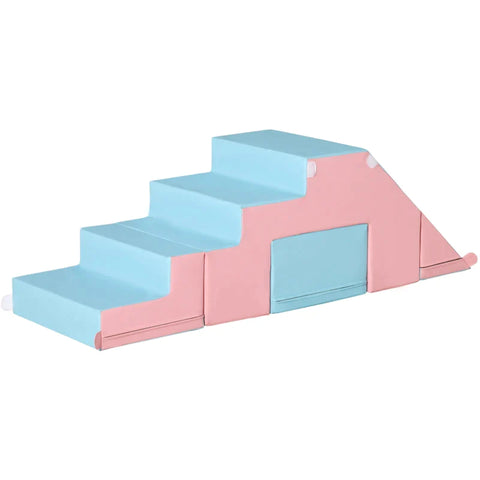 Rootz Building Block - Set of 2 Building Blocks - Table and Chair Set - Slide Reconfigurable Design - Building Toys - Foam - Blocks for 12-36 Months Children - Faux Leather - EPE Pink + Blue - 147/86 x 49 x 47 cm