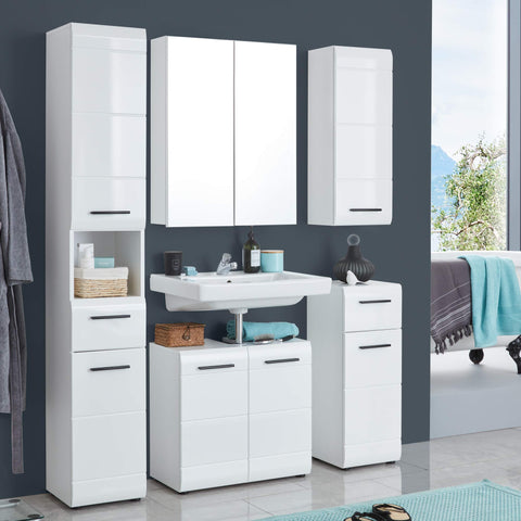 Rootz Bathroom Mirror Cabinet - Wall Storage - Reflective Unit - Vanity Organizer - Bath Fixture - Mirrored Chest - Washroom Cupboard - White High Gloss - 60 x 67 x 18 cm