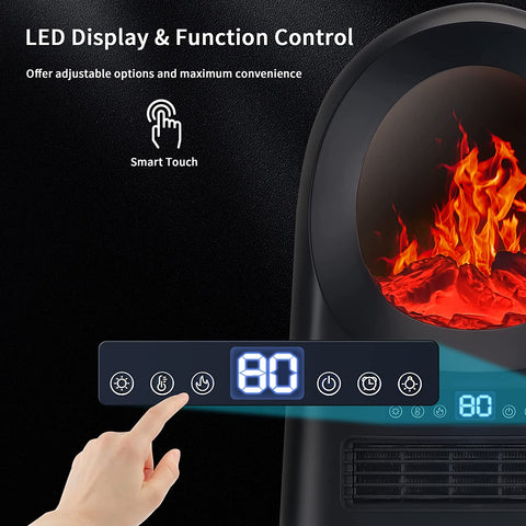 Rootz Space Heater - Electric Heater - 3 Modes - 10-49°c - With Remote Control - Led Flames Freestanding - Black - 33.7 x 25.5 x 60.4 cm