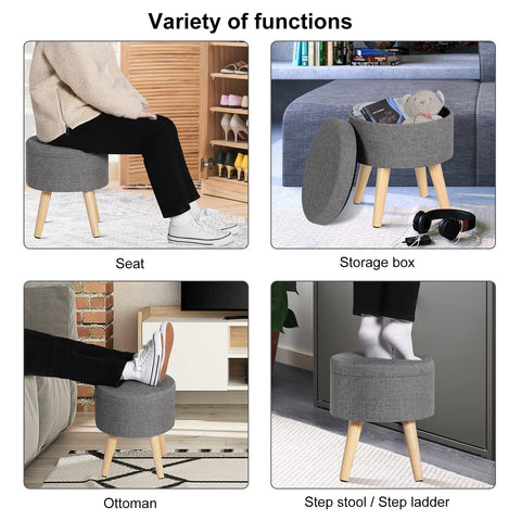 Rootz Storage Stool - Seating Chest - Footrest with Space - Organizational Ottoman - Compact Seat Box - Linen Upholstered Bench - Furniture Vault - Light Gray - 13.8 x 13.1 x 8.2 inches