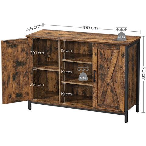 Rootz Sideboard - Storage Cabinet - Sideboard - Kitchen Cabinet - 2 Doors - 2 Open Compartments - Industrial - Brown - Black - Processed Wood - Metal - 100 x 35 x 70 cm