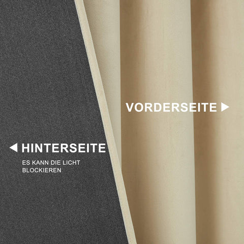 Rootz Velvet Curtains - Drapes - Window Coverings - Blackout Panels - Thermal Draperies - Room Darkening Shades - Beige - 140x245 cm