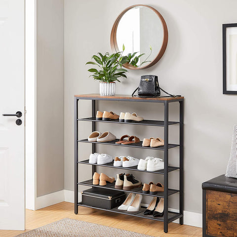 Rootz Shoe Rack - Shoe Cabinet - 5 Levels - Side Cabinet - 20 Pairs of Shoes - Metal Frame - Hallway Cabinet - 100 x 30 x 100 cm - Industrial - Brown - Black