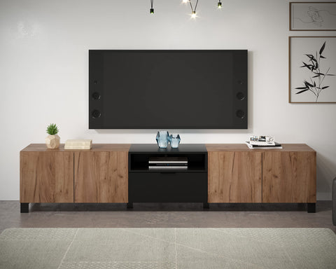 Rootz TV-Lowboard - Entertainment Unit - Media Stand - Television Console - Display Shelf - TV Cabinet - Storage Rack - Brown/Black - 227 x 47 x 40 cm