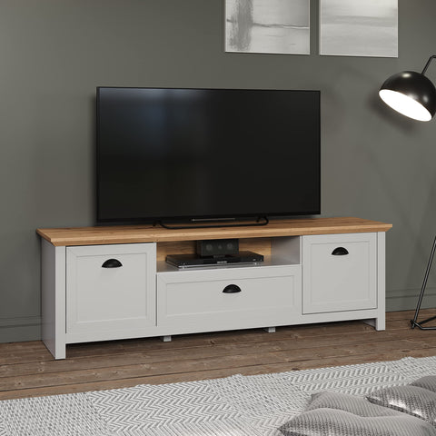 Rootz TV-Lowboard - Entertainment Unit - Media Stand - Television Console - Display Shelf - Media Center - TV Cabinet - Light Grey/Artisan Oak - 171 x 53 x 41 cm