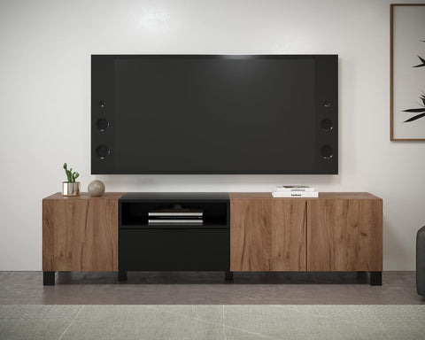 Rootz TV-Lowboard - Elegant Media Console - Entertainment Stand in Tobacco Kraft - Oak/Black - 185x47x40 cm