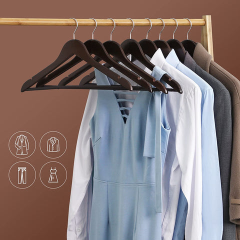 Rootz Maple Wooden Clothes Hangers - 20 Pieces - Skirt notches - Trouser bridge - Rotatable - Clothes - Suit - Jacket - Pants - Black