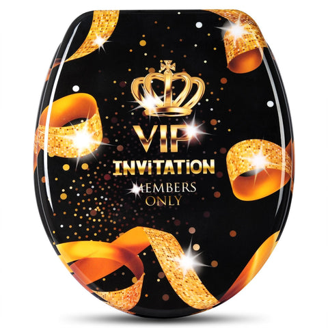 Rootz Toilet Seat - Lavatory Lid - Commode Cover - WC Top - Bathroom Seat - Loo Shield - Throne Cap - Gold VIP - 18.9x15.4x2.6 inches