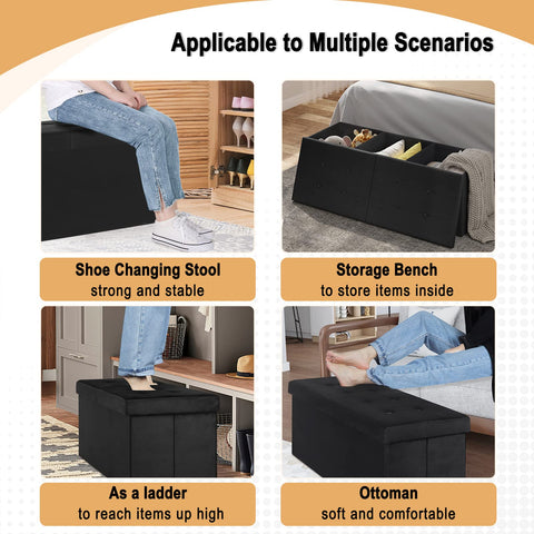 Rootz Sitzbank - Storage Stool - Upholstered Bench - Ottoman - Footrest - Seating Chest - Padded Trunk - Black - 110x38x38 cm