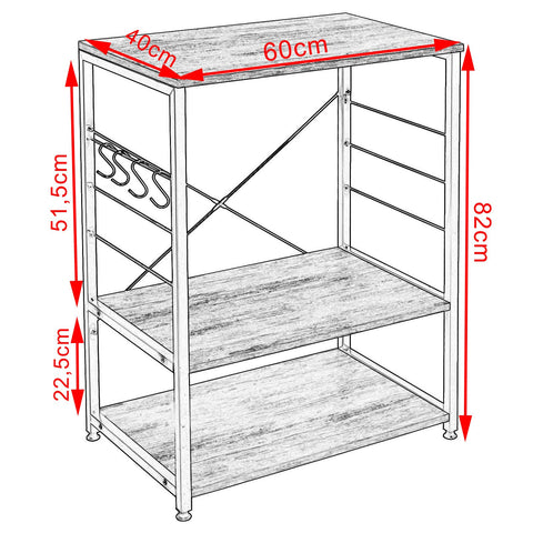Rootz Kitchen Organizer - Storage Rack - Microwave Holder - Baker's Shelf - Metalregal - Display Stand - Storage Unit - Light Oak - 60x40x82 cm