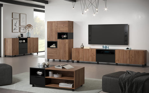 Rootz TV-Lowboard - Entertainment Unit - Media Stand - Television Console - Display Shelf - TV Cabinet - Storage Rack - Brown/Black - 227 x 47 x 40 cm