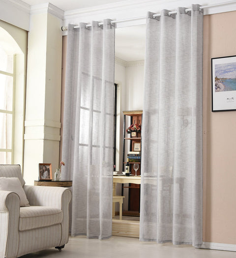 Rootz Transparent Linen-Look Curtain - Drapery - Window Covering - Sheer - Window Treatment - Panel - Shade - Light Gray - 140x245cm