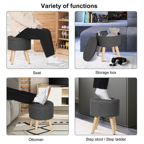 Rootz Sitzhocker - Footstool - Ottoman - Storage Seat - Pouf - Footrest - Step Stool - Dark Gray - Φ 32 x 36 cm