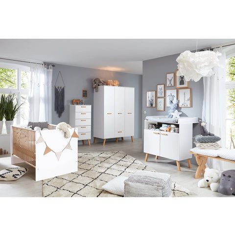 Rootz Baby Room Set - Nursery Collection - Infant Suite - Child's Furniture Set - Baby's Room Ensemble - Toddler Room Kit - White - Wardrobe 130x190x60 -  Cot 144x83x78 -  Changing Table 96x105x78 cm