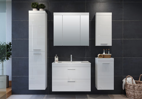 Rootz Modern Bathroom Mirror Cabinet - Stylish Storage Solution - Sleek White High Gloss Finish - Ample Space - 80 x 75 x 16 cm