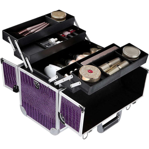 Rootz Make-up Case - Foldable Make Up Case With 5 Storage Bins - Make Up Case with Lock