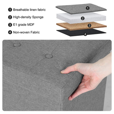 Rootz Storage Bench - Ottoman - Seating Chest - Footstool - Storage Box - Padded Trunk - Furniture Seat - Light Gray - 76x38x38cm