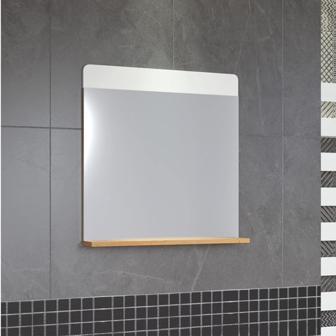 Rootz Bathroom Mirror - Elegant Vanity Mirror - Stylish Wall Mirror in White High Gloss and Artisan Oak - 60 x 63 x 10 cm