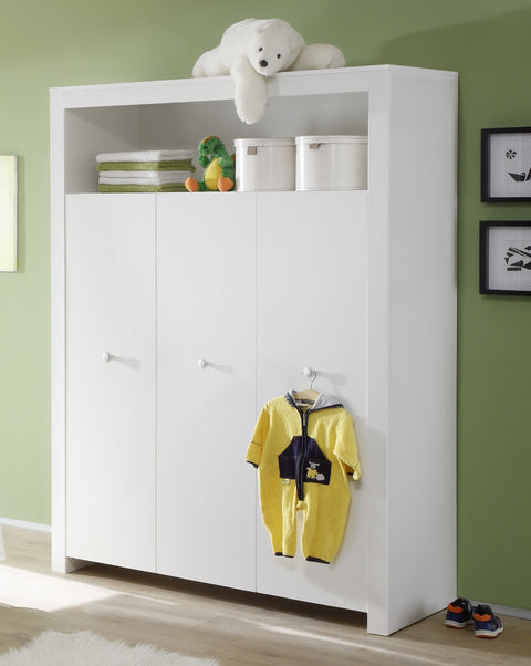 Rootz Baby Wardrobe - Nursery Closet - Spacious Storage - Modern Design - Classic White - 130x186x54cm