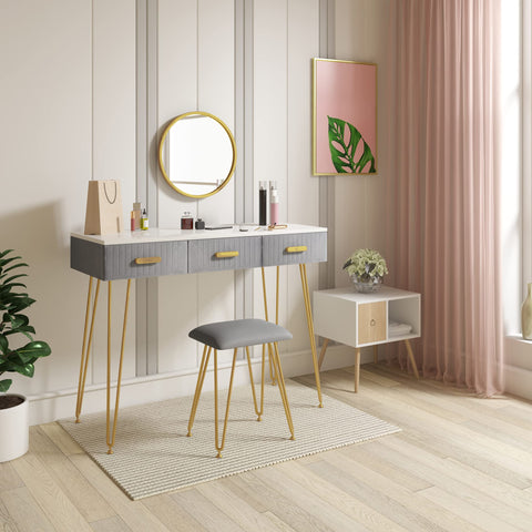 Rootz Dressing Table - Vanity Desk - Makeup Station - Cosmetic Organizer - Beauty Spot - Prep Area - Glamour Desk - Gray - 100x40x77.5 cm