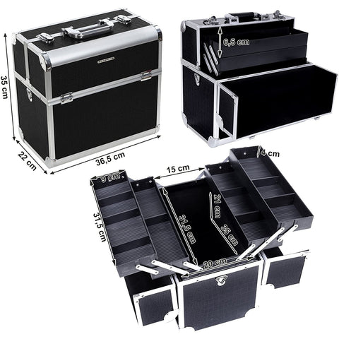 Rootz Beauty Case - Make-up Box - Storage - Black - Silver - MDF - 36.5 x 35 x 22 cm