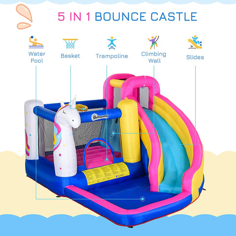 Rootz Bouncy Castle - Bouncy Castle In Fairy Tale Design Including Fan - Slide - Water Basin - Basketball Hoop - Multicolored - 345 x 300 x 210 cm