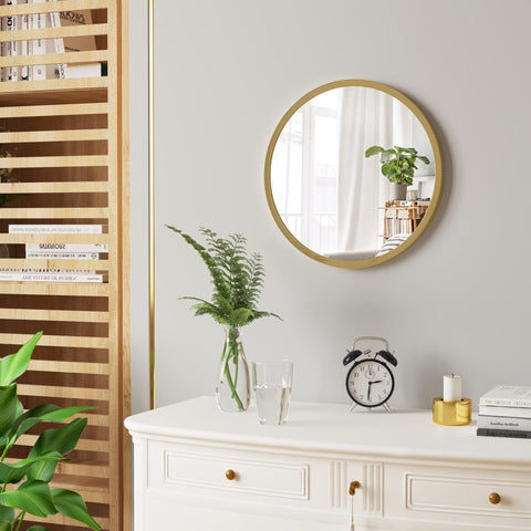 Rootz Runder Wandspiegel - Round Mirror - Wall Reflecter - Decorative Glass - Vanity Mirror - Hanging Mirror - Room Accent - Golden - 19.0 x 18.7 x 3.2 inches