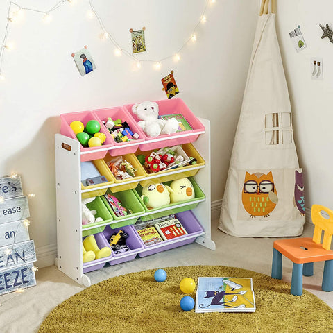 Rootz Toy organizer - Storage cabinet - Children's room cabinet - White Pastel color - 86 x 26.5 x 78 cm
