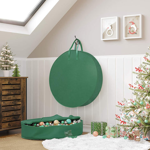 Rootz Storage Bags for Advent Wreath - Set of 2 - Christmas Decoration - Handles - Zipper - Label Holder - 76.2 cm x 16 cm (Ø x H) - Green