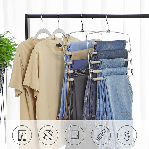 Rootz Pants Hangers - Set Of 3 - 5 Pants - Metal - Anti-Slip - Space Saving - White - 38 x 0.5 x 37 cm (LxWxH)