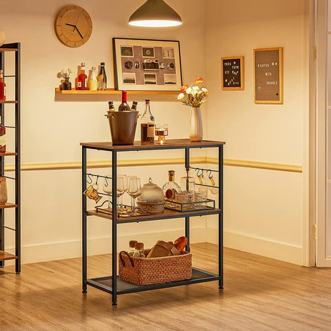 Rootz Kitchen Rack - Sideboard - Storage Rack - 3 Shelves - 6 Hooks - Processed Wood - Metal - Industrial - 80 x 40 x 90 cm