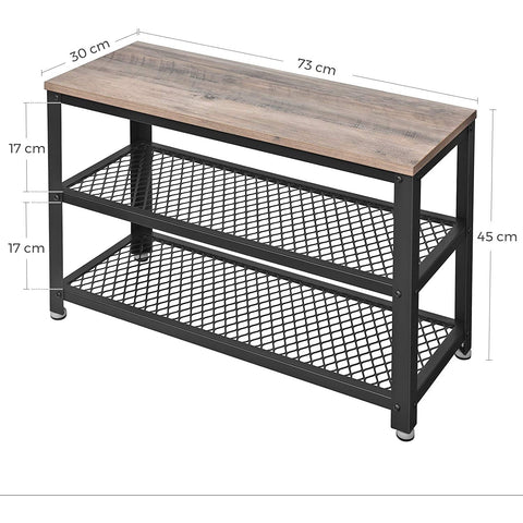 Rootz Shoe bench - Shoe rack - Shoe cabinet - Industrial - wood look, gray-black - 73 x 30 x 45