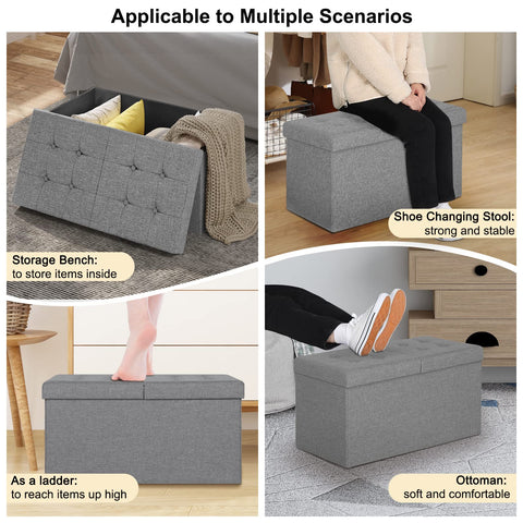Rootz Storage Bench - Ottoman - Seating Chest - Footstool - Storage Box - Padded Trunk - Furniture Seat - Light Gray - 76x38x38cm
