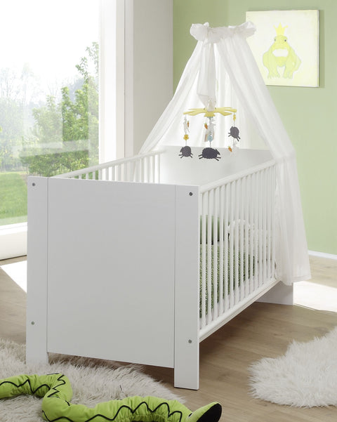 Rootz Nursery 2 Furniture Set - Baby Bed and Dresser - Complete Bundle - Modern Design - Classic White