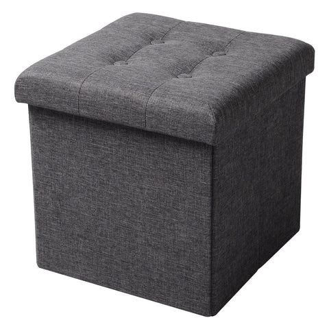 Rootz Storage Stool - Seating Bench - Ottoman - Footrest - Storage Box - Foldable Seat - Storage Cube - Dark Gray - 37.5x38x37.5 cm