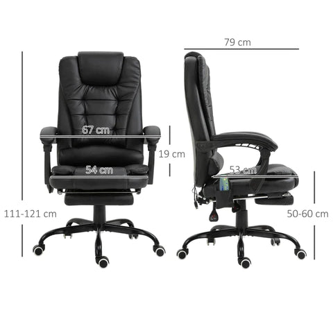 Rootz Massage Chair - Executive Chair With 7 Massage Points - Height-adjustable Swivel Chair With Integrated Footrest - Lower Back Padding - Foam - Metal - PVC - Black - 67 x 79 x 111-121 cm