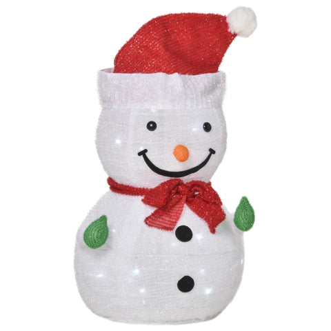 Rootz Christmas Snowman - Christmas Decoration with LED Lights - Model Christmas - Garden Yard Decoration - Foldable - Weatherproof - Polyester - Green + Red + White - Ø30 x 51 cm