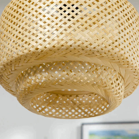 Rootz Hanging Lamp - Ceiling Lamp - Hanging Light - Boho-style Pendant Lamp - Woven Bamboo Lampshade - Adjustable Height - Natural/Black